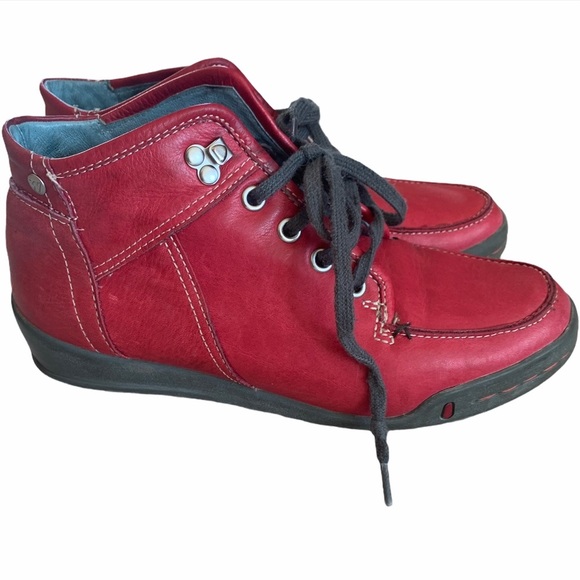 WOLKY Comfort Red Leather Booties Lace Up Size 37 - Picture 4 of 6